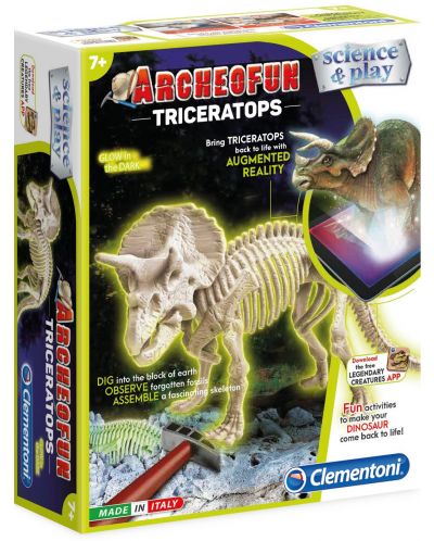 Научен комплект Clementoni Science & Play - Светещ скелет на Трицератопс - 1