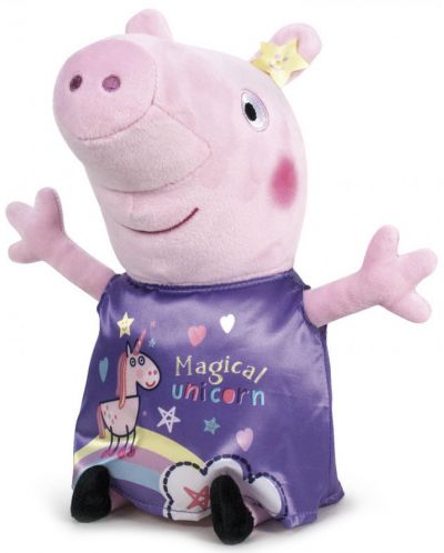 Плюшена играчка Peppa Pig - Прасенцето Пепа с лилава рокля с еднорог, 28cm - 1