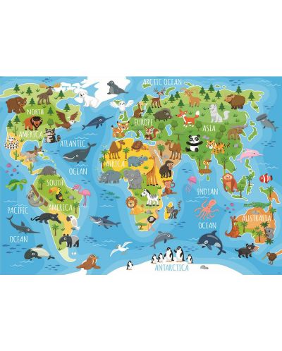 Пъзел Educa от 150 части - Световна карта с животни - 2