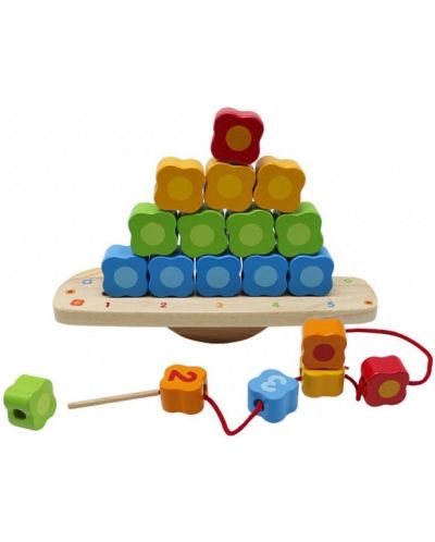 Дървена играчка 3 в 1 Pino - За низане, сортиране и баланс - 2
