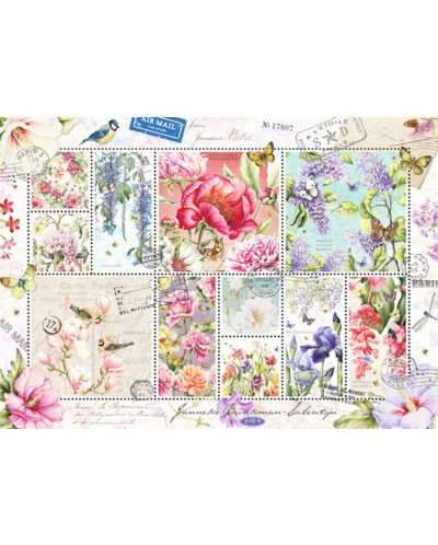 Пъзел Jumbo от 1000 части - Пощенски марки с цветя - 2