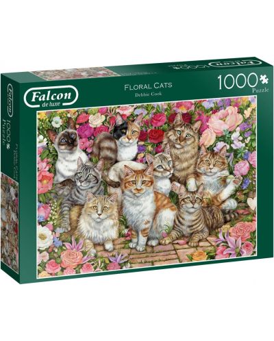 Пъзел Falcon от 1000 части - Котки сред цветята, Деби Кук - 1