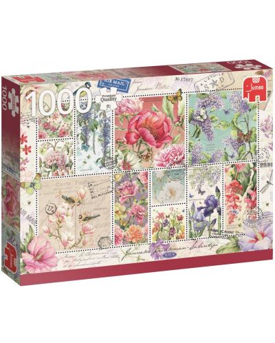 Пъзел Jumbo от 1000 части - Пощенски марки с цветя - 1