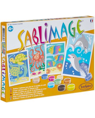 Комплект за рисуване с пясък Sentosphere Sablimage - Риби и делфини - 2