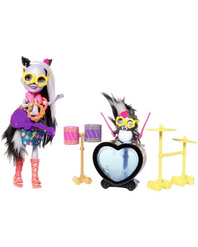 Игрален комплект Mattel Enchantimals - Рок барабани с Sage Skunk и скункса Caper - 1