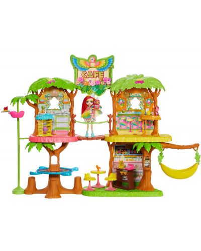 Игрален комплект Mattel Enchantimals - Кафене в Джунглата, с кукла и животинче - 1