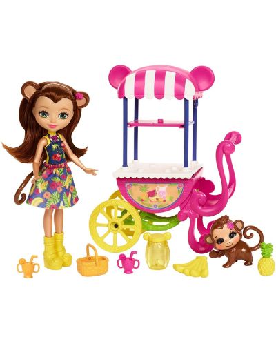 Игрален комплект Mattel Enchantimals - Количката за плодове на Merit Monkey - 2