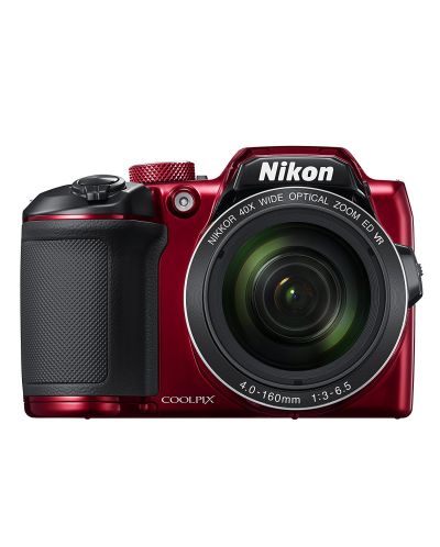 Компактен фотоапарат Nikon CoolPix B500 - червен + зарядно устройство Panasonic Eneloop Basic + 4 бр. батерии AA