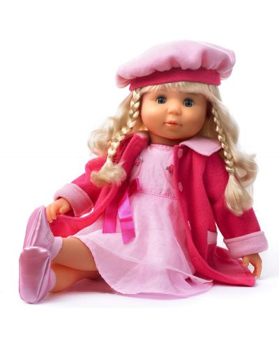 Пееща и говореща кукла Bayer - Мария, 46 cm, с куфарче и розово палто - 4