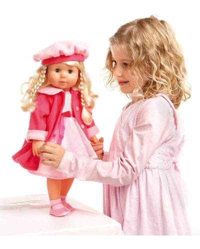 Пееща и говореща кукла Bayer - Мария, 46 cm, с куфарче и розово палто - 6