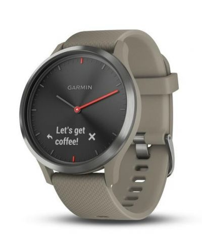 Смарт часовник Garmin - Vívomove HR, черен, sandstone силиконова каишка - 1