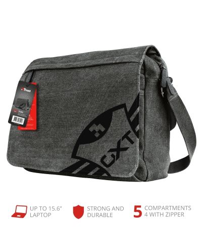 Чанта за лаптоп Trust - GXT 1260 Yuni Messenger Bag, сива - 5