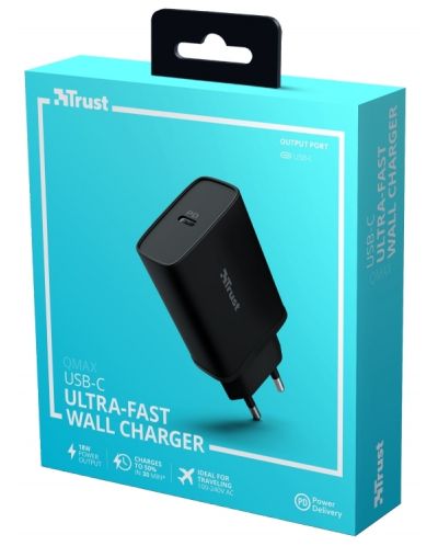 Зарядно устройство Trust - Qmax Ultra-Fast, USB-C, 20W, черно - 5