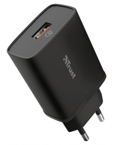 Зарядно устройство Trust - Qmax, USB-A, 18W, черно - 1