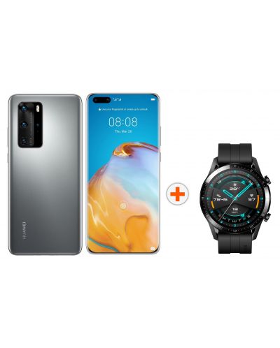 Комплект Смартфон Huawei - P40 Pro, 256GB, silver frost + Huawei GT 2