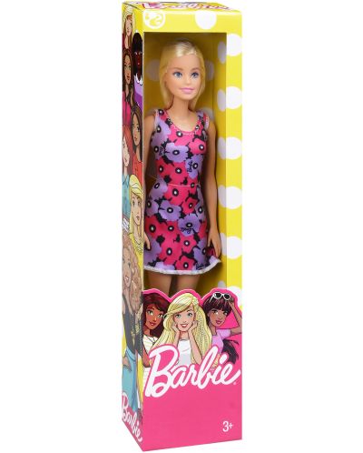 Кукла Barbie Mattel - С розова рокля на розови и лилави цветя - 1