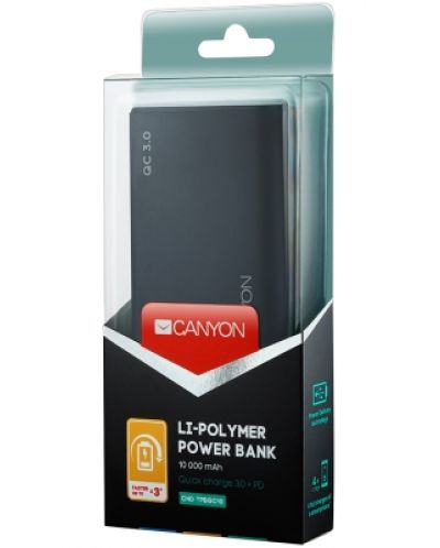 Портативна батерия Canyon - 10000 mAh, черна - 3