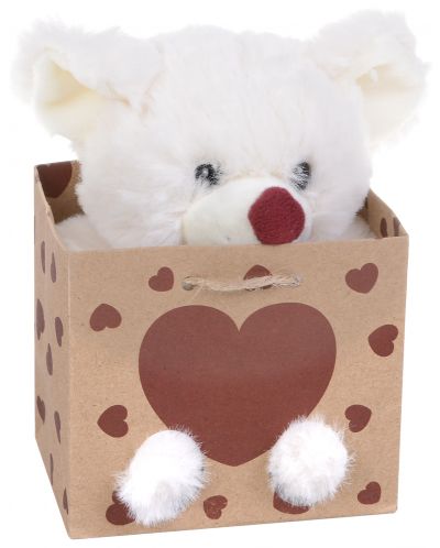 Плюшена играчка Morgenroth Plusch – Бяло мишле със сърчице в торбичка, 12 cm - 1