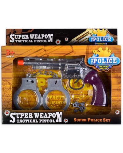 Игрален комплект - Полицейски пистолет и белезници - 1