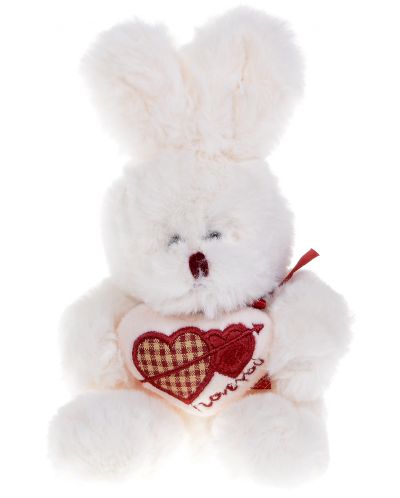 Плюшена играчка Morgenroth Plusch – Бяло зайче със сърце в торбичка, 12 cm - 2
