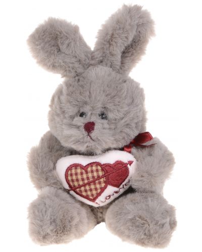 Плюшена играчка Morgenroth Plusch – Сиво зайче със сърце в торбичка, 12 cm - 2
