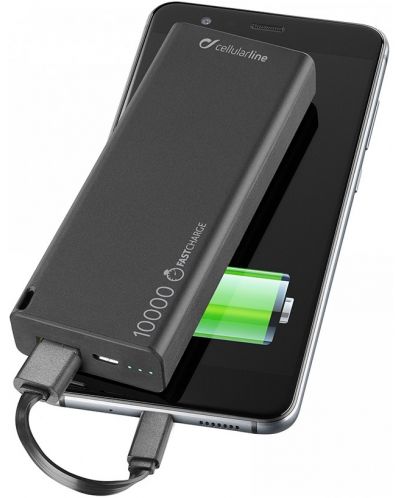 Портативна батерия Cellularline - Ultra Slim, 10000 mAh, черна