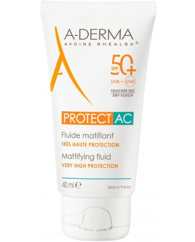 A-Derma Protect Матиращ флуид за лице AC, SPF 50+, 40 ml - 1