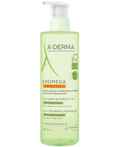 A-Derma Exomega Control Емолиентен почистващ гел 2 в 1, 500 ml - 1