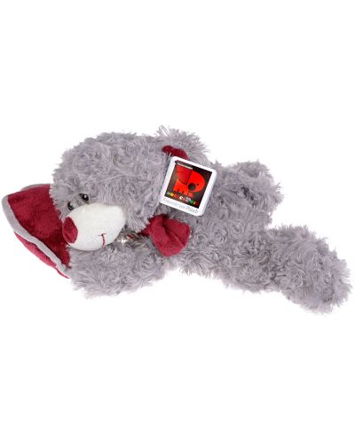 Плюшена играчка Morgenroth Plusch – Меко сиво мече, легнало на виненочервено сърчице, 35 cm - 2