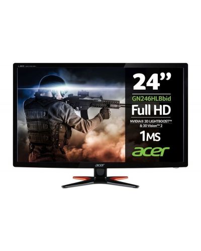 Гейминг монитор Acer GN246HLBbid - 24", Wide, TN LED, Anti-Glare, Nvidia 3D, 144Hz, 1ms, 1920x1080, VGA, черен - 2