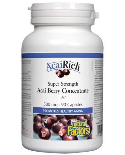 Acai Berry Concentrate 4:1, 500 mg, 90 капсули, Natural Factors - 1