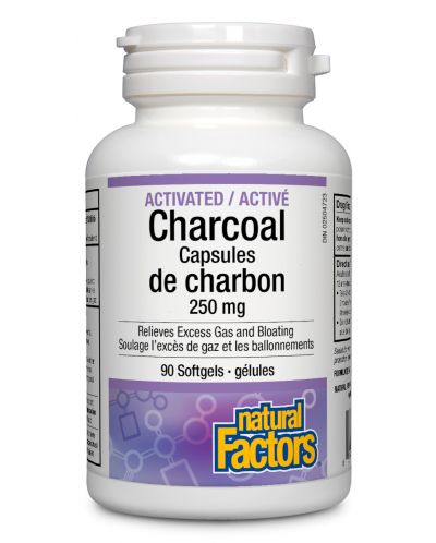 Activated Charcoal, 250 mg, 90 капсули, Natural Factors - 1