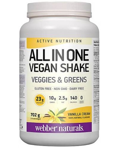 Active Nutrition All in One Vegan Shake, ванилия, 702 g, Webber Naturals - 1