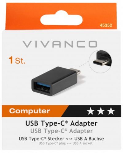 Адаптер Vivanco - 45352, USB-C/USB-A, черен - 3