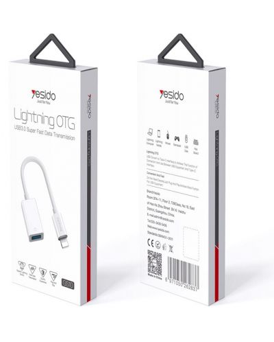 Адаптер Yesido - GS10, Lightning/USB-A, 0.13 m, бял - 3