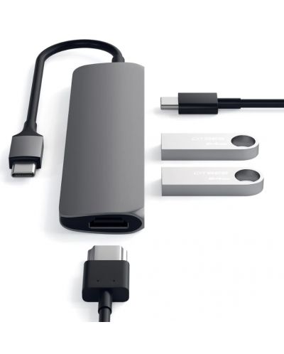 Адаптер Satechi - Aluminum Slim, USB-C/MultiPort, сив - 3
