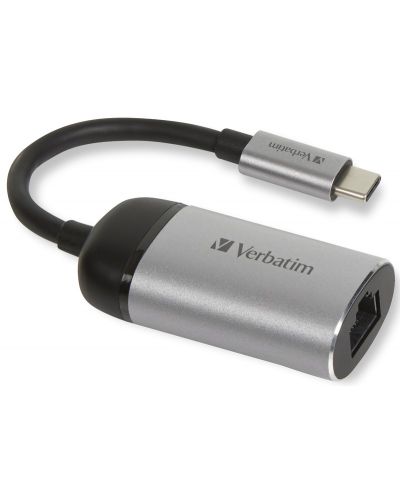 Адаптер Verbatim - USB-C/RJ45, 0.10 m, черен/сребрист - 1