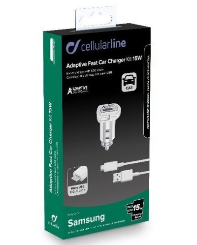 Зарядно за кола Cellularline - 4680, USB-A, кабел Micro USB, 15W, бяло - 2