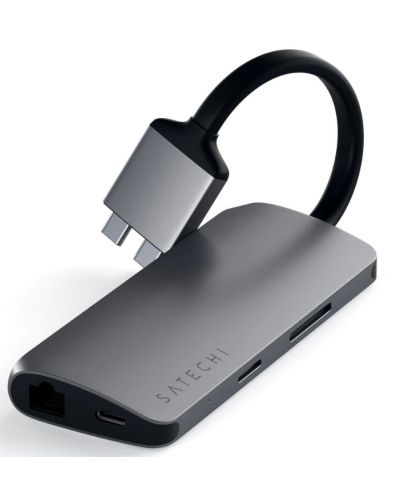 Адаптер Satechi - Multimedia, Dual USB-C, сив - 2