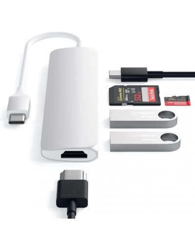 Адаптер Satechi - Slim V2, USB-C/MultiPort, сребрист - 3