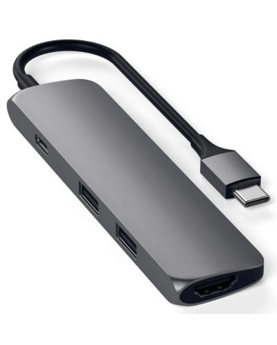 Адаптер Satechi - Aluminum Slim, USB-C/MultiPort, сив - 1