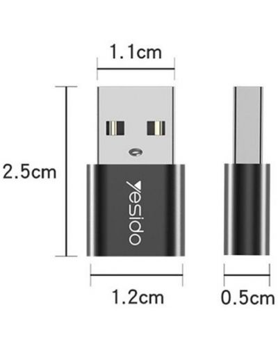 Адаптер Yesido - GS09, USB-A/USB-C, черен - 3