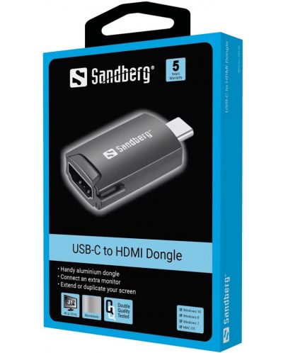 Адаптер Sandberg - 136-34, USB-C/HDMI Dongle, черен - 2