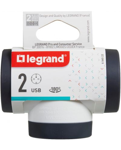 Адаптер Legrand - 694522, 2 гнезда, Т-орбазен, USB A+C, въртящ - 4