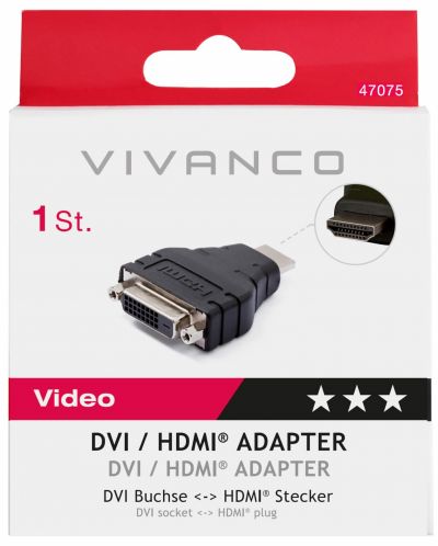 Адаптер Vivanco - 47075, HDMI/DVI, черен - 2