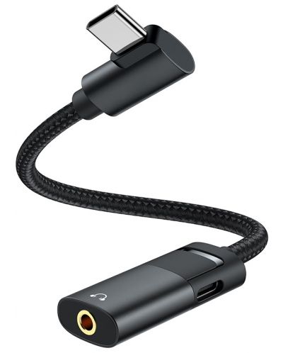 Адаптер Xmart - USB-C/жак 3.5 mm/USB-C, черен - 2