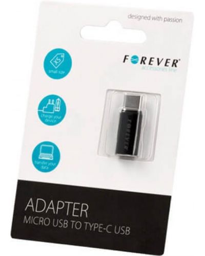 Адаптер Forever - 3576, Micro USB/USB-C, черен - 1