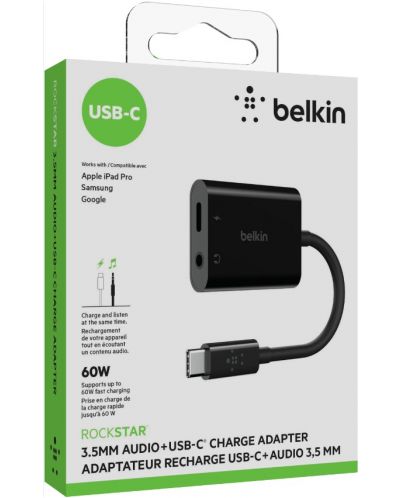 Адаптер Belkin - RockStar, жак 3.5 mm/USB-C, черен - 2