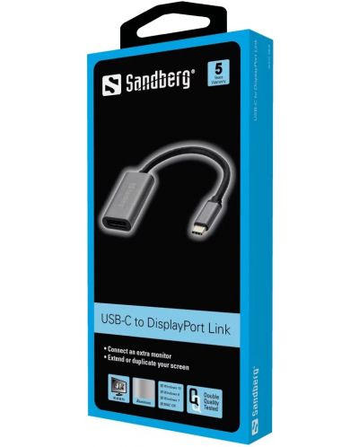 Адаптер Sandberg - USB-C/DisplayPort Link, сив - 2