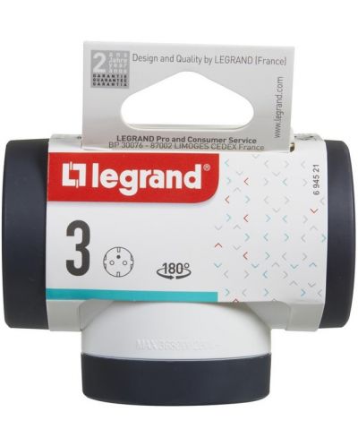 Адаптер Legrand - 694521, 3 гнезда, Т-образен, 3680 W, въртящ - 4